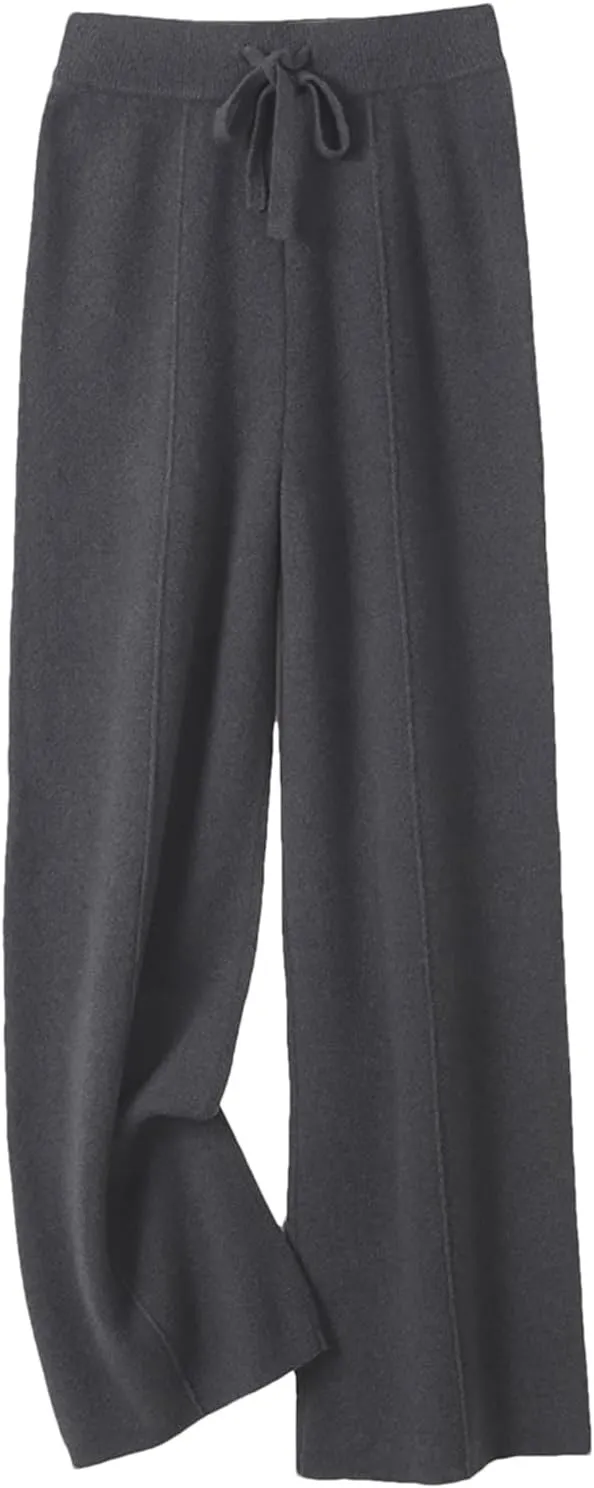 Women’s 100 Percent Merino Wool Wide-Leg Pants Autumn Winter Soft Warm Knit Trousers