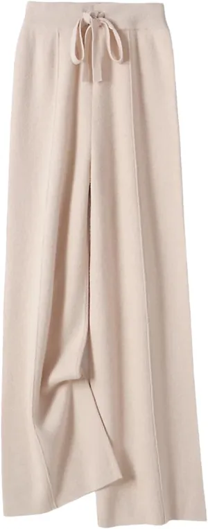 Women’s 100 Percent Merino Wool Wide-Leg Pants Autumn Winter Soft Warm Knit Trousers