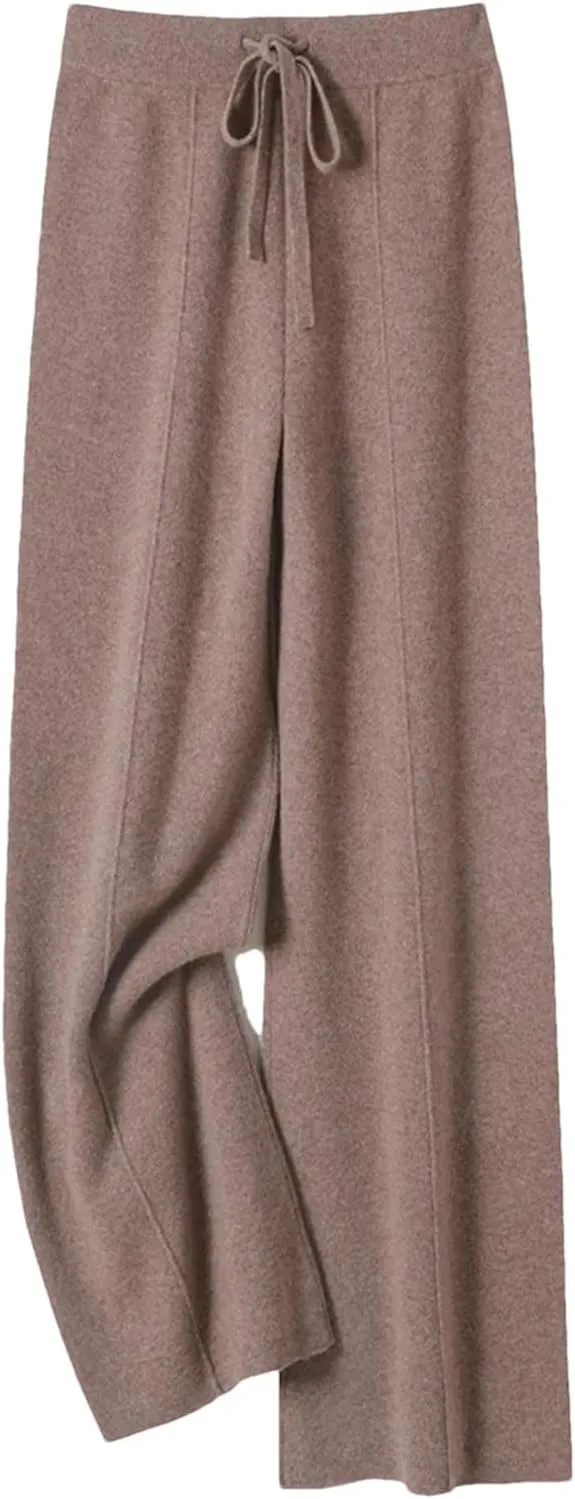 Women’s 100 Percent Merino Wool Wide-Leg Pants Autumn Winter Soft Warm Knit Trousers