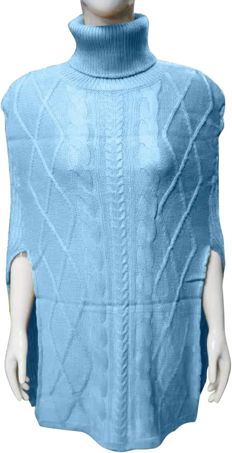 Womens 2023 Cable Knit Turtleneck Poncho Sweater Elegant Chunky Loose Cape Wrap Sweaters Pullover Chic Jumper Tops