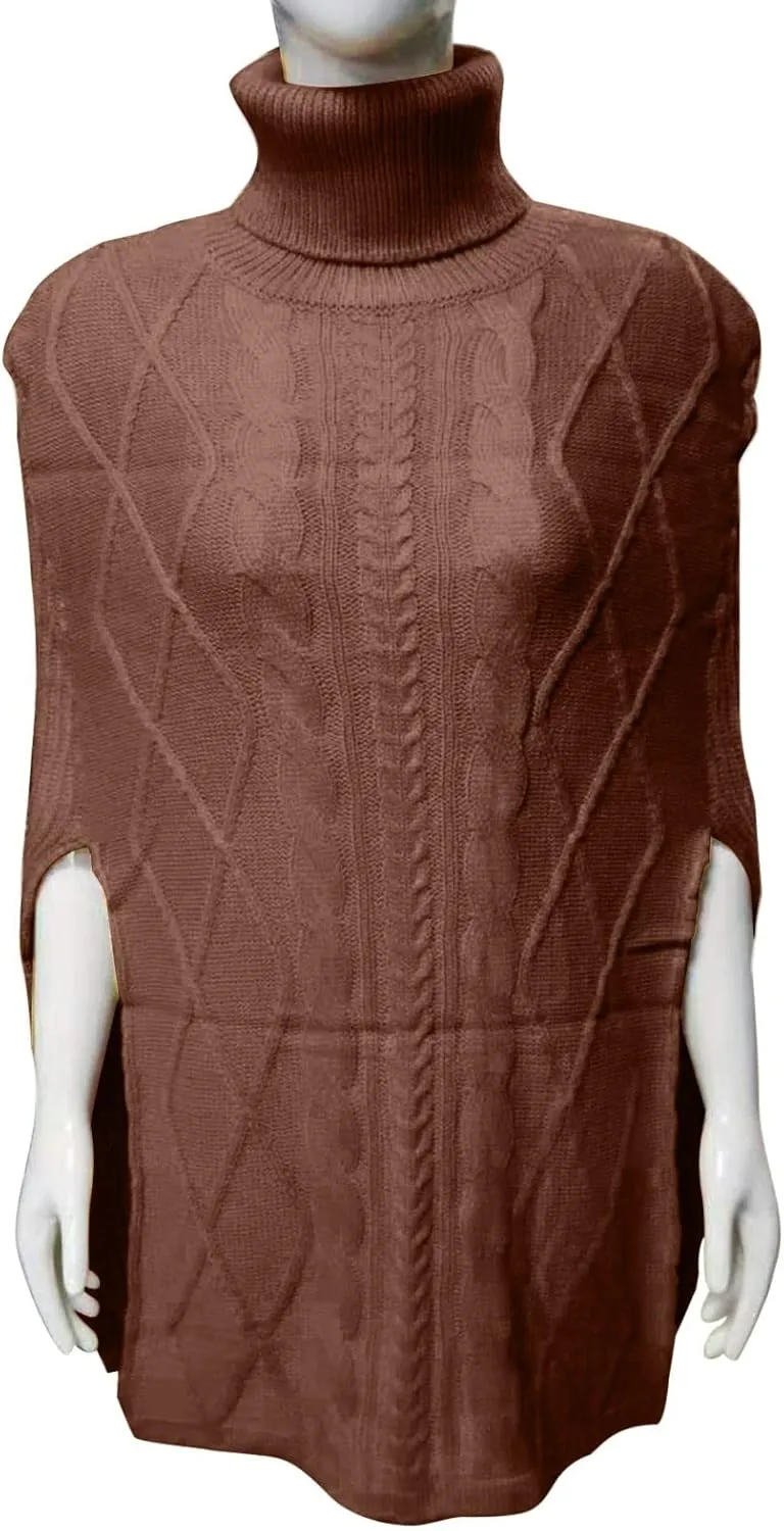 Womens 2023 Cable Knit Turtleneck Poncho Sweater Elegant Chunky Loose Cape Wrap Sweaters Pullover Chic Jumper Tops