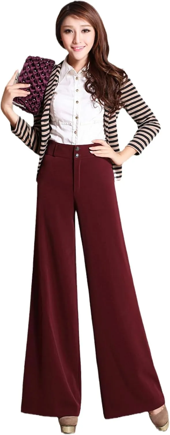 Women's Autumn High Waist Wide Leg Pants Straight Solid Color Flat Loose Trousers