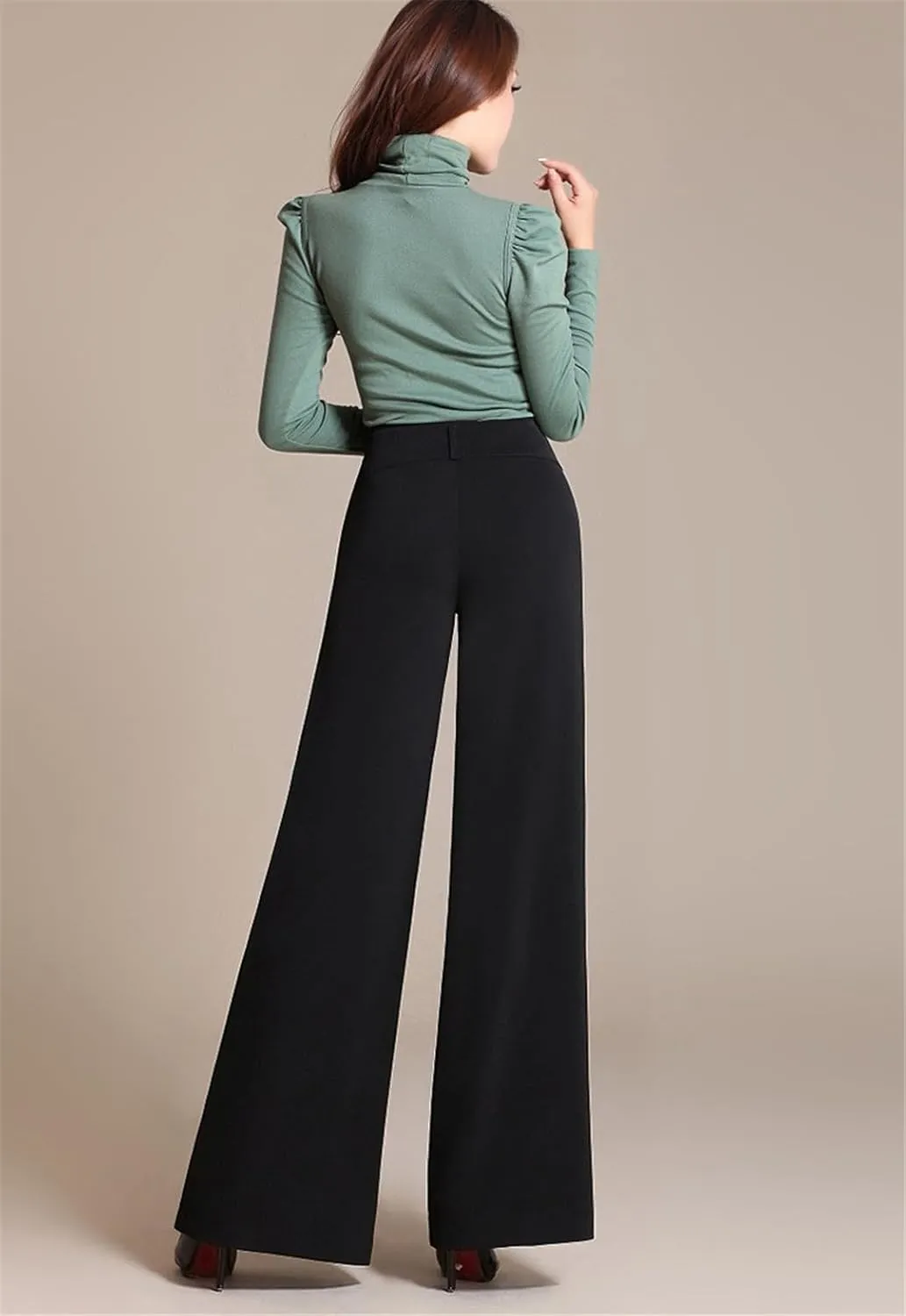 Women's Autumn High Waist Wide Leg Pants Straight Solid Color Flat Loose Trousers