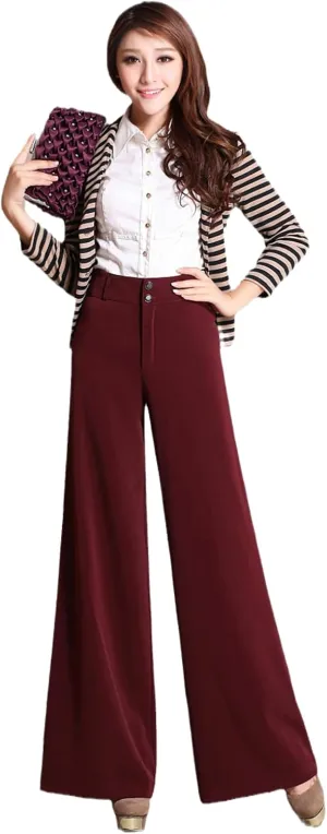 Women's Autumn High Waist Wide Leg Pants Straight Solid Color Flat Loose Trousers