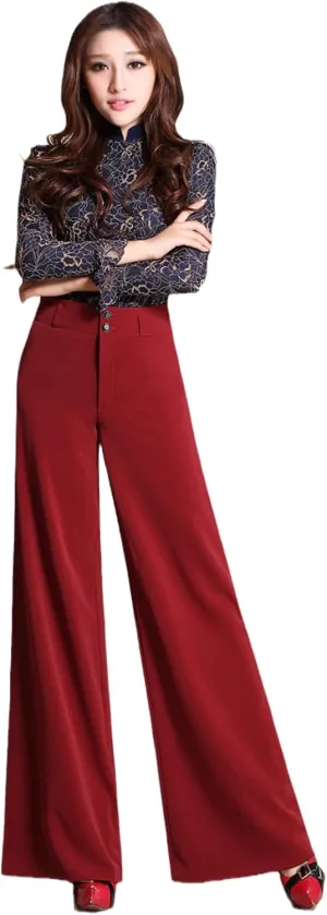 Women's Autumn High Waist Wide Leg Pants Straight Solid Color Flat Loose Trousers