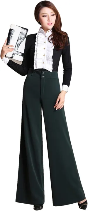 Women's Autumn High Waist Wide Leg Pants Straight Solid Color Flat Loose Trousers