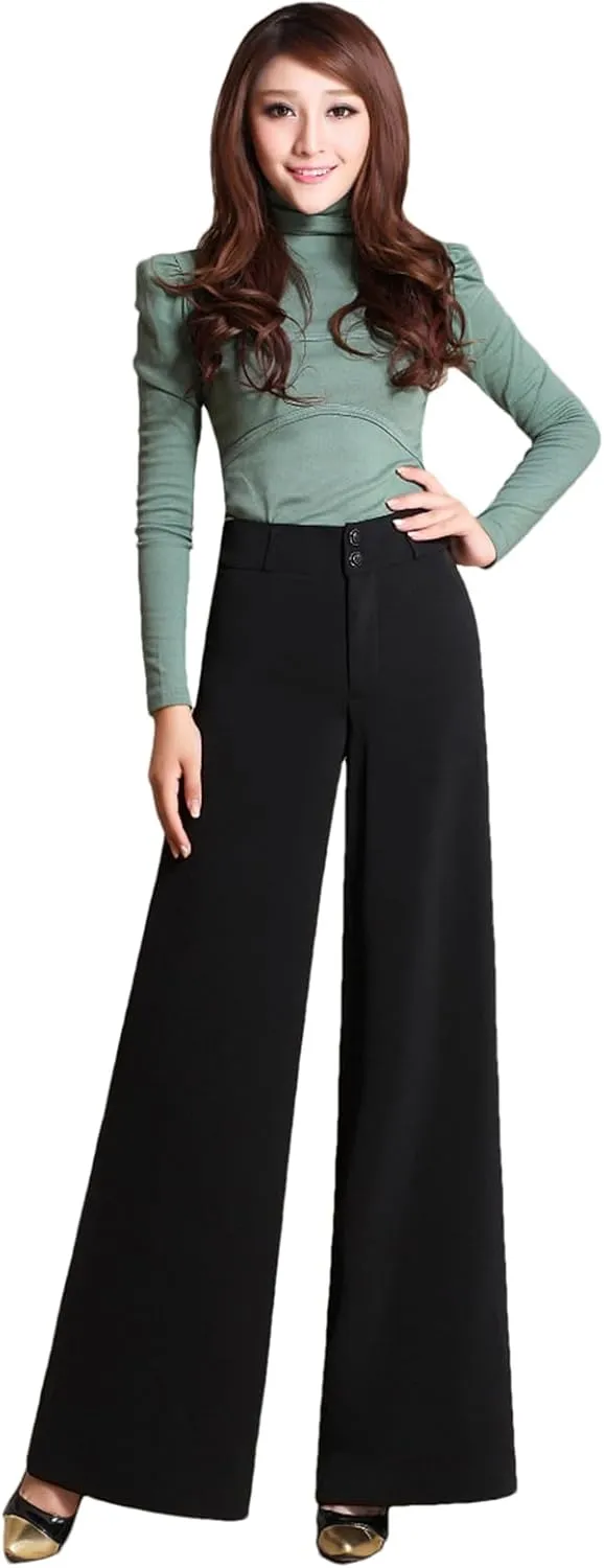 Women's Autumn High Waist Wide Leg Pants Straight Solid Color Flat Loose Trousers