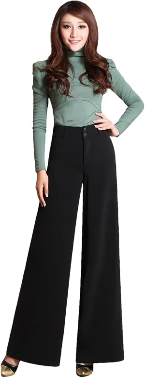 Women's Autumn High Waist Wide Leg Pants Straight Solid Color Flat Loose Trousers