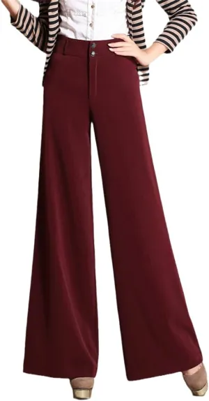 Women's Autumn High Waist Wide Leg Pants Straight Solid Color Flat Loose Trousers
