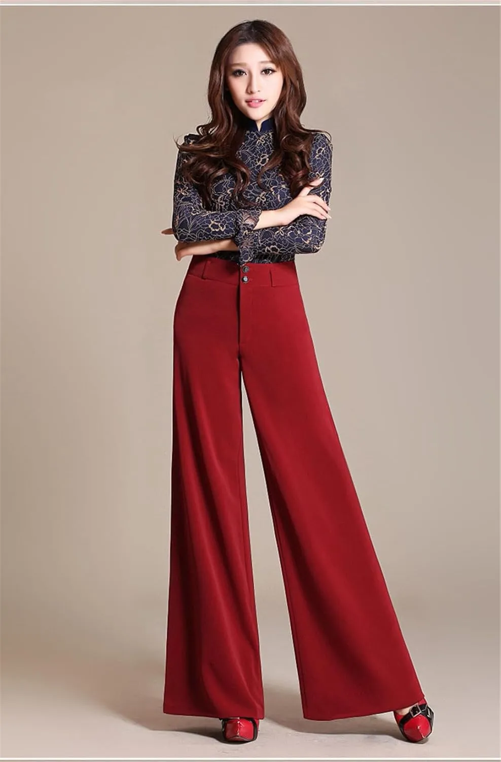 Women's Autumn High Waist Wide Leg Pants Straight Solid Color Flat Loose Trousers