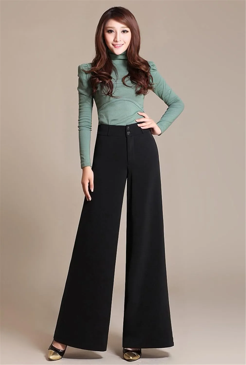Women's Autumn High Waist Wide Leg Pants Straight Solid Color Flat Loose Trousers
