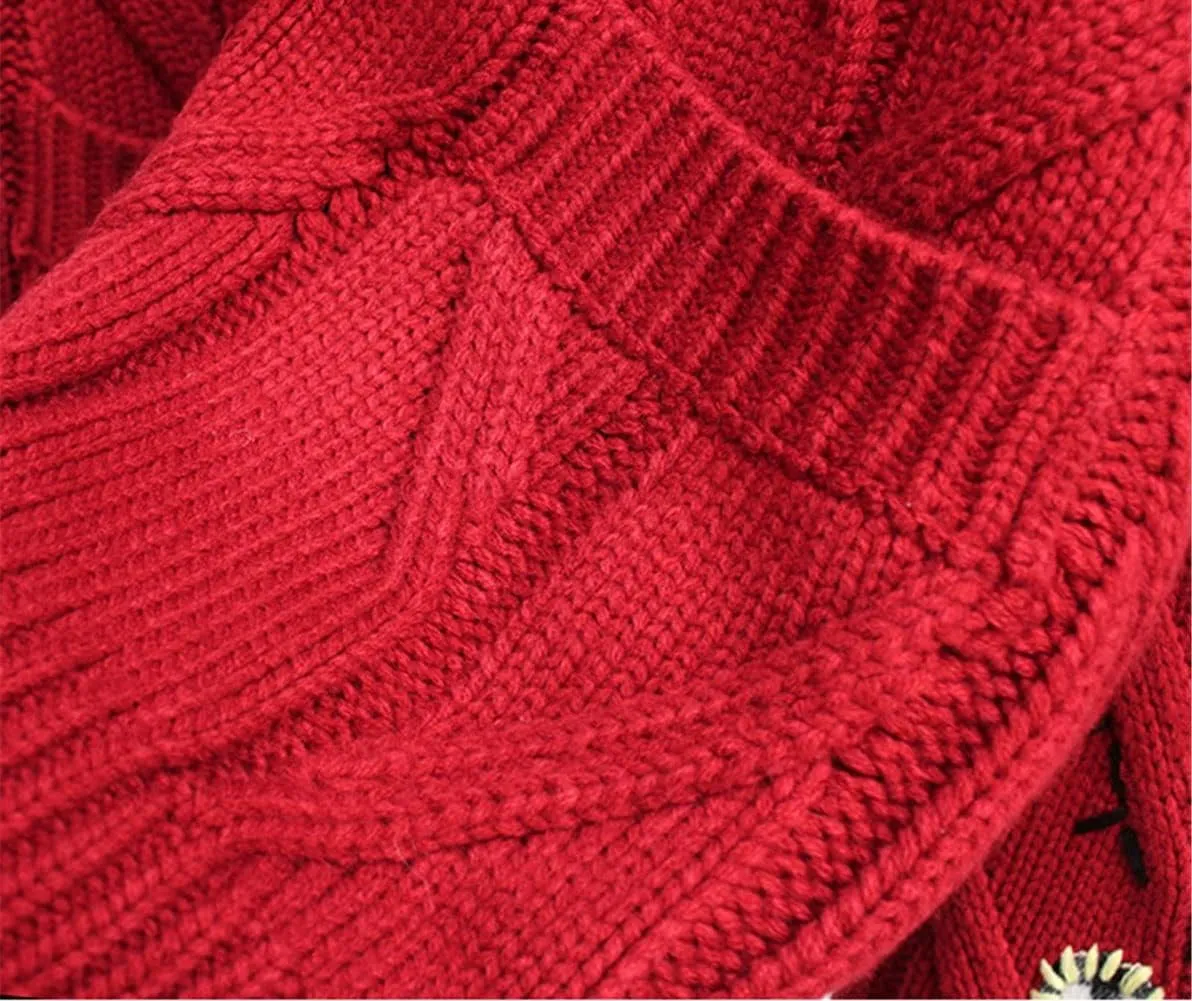 Women's Cable Knit Open Front Cardigan Lightweight Embroidery Button Down Sweater Jacket Casual Wool Blend Coat