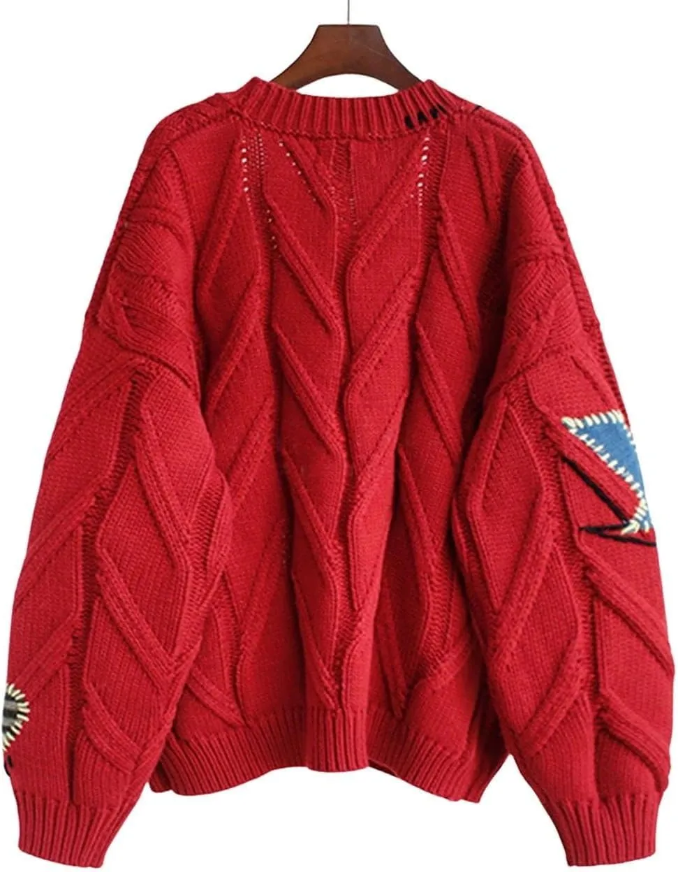 Women's Cable Knit Open Front Cardigan Lightweight Embroidery Button Down Sweater Jacket Casual Wool Blend Coat