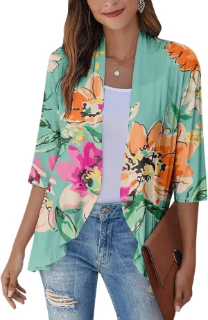 Women's Cardigans 2024 Fall Tie Dye Funny Tops Loose Fit Shawl Collar T Shirts 3/4 Sleeve Lightweight Blouse Coat