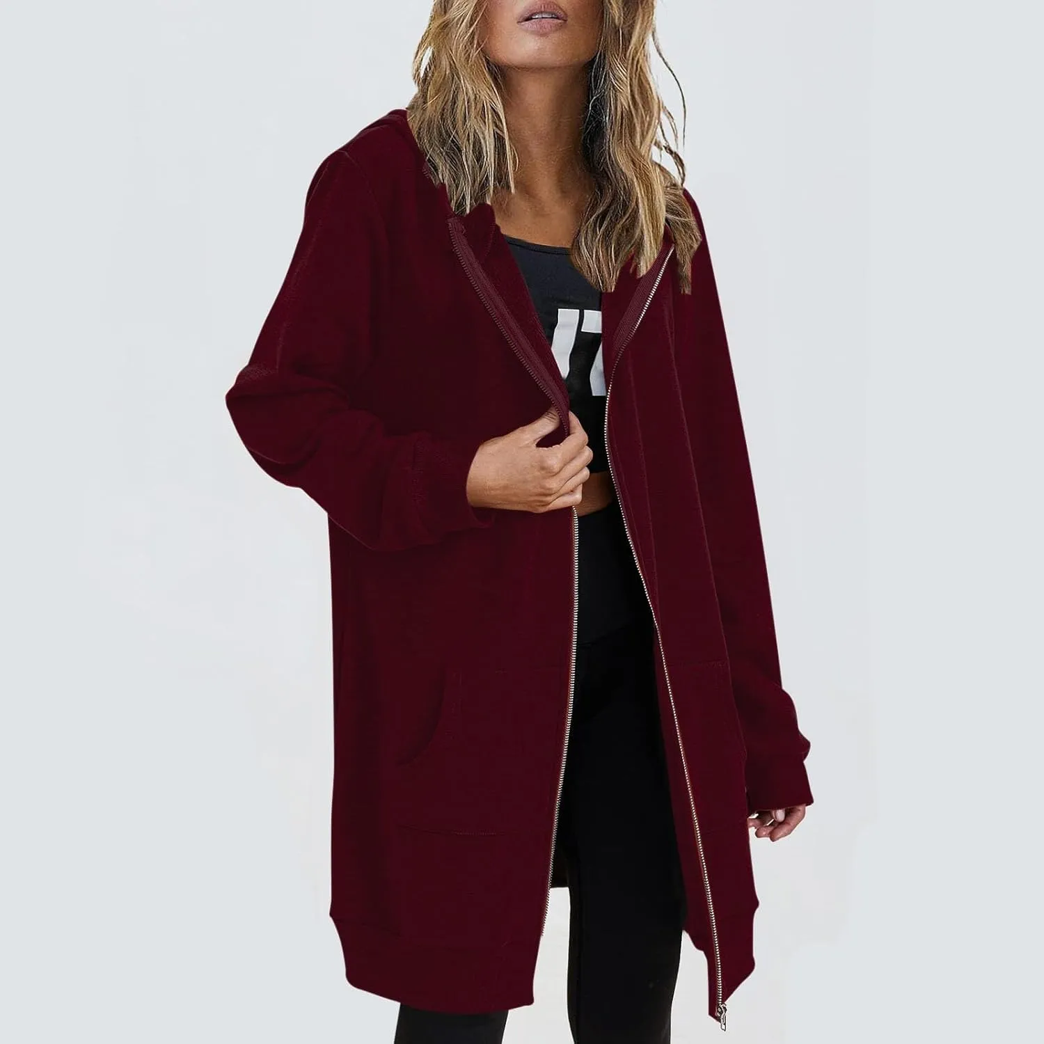 Womens Coats Winter Hoodie Mid Length Hoodie Long Sleeved Top Winter Coat Puffer Coat Winter Coats For Women Plus