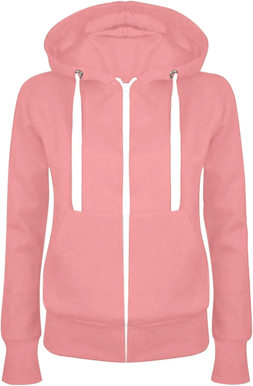 Womens Cotton Lightweight Hoodie Fall Casual Drawstring Zip Up Hooded Jackets Solid Color Basic Sweatshirts Pockets