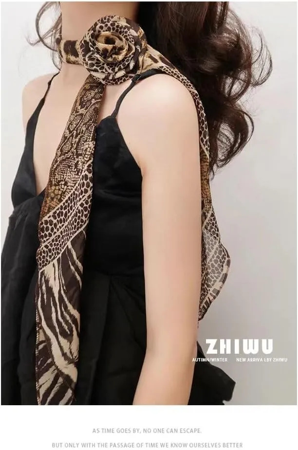Women's Detachable Rose Flower Chiffon Scarf – Elegant Long Fashion Scarf, Versatile Hair Ribbon & Neck Kerchief