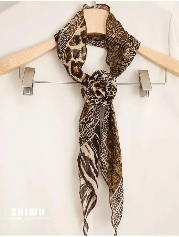 Women's Detachable Rose Flower Chiffon Scarf – Elegant Long Fashion Scarf, Versatile Hair Ribbon & Neck Kerchief