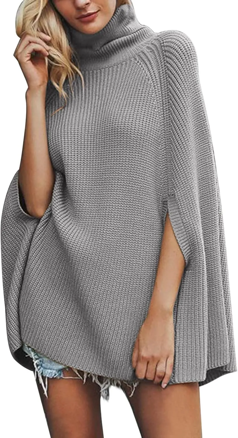 Womens Fall Fashion 2024 Turtleneck Sweaters Cable Knitted Wrap Soft Sweater Pullover Tops Trendy Outfits Baggy