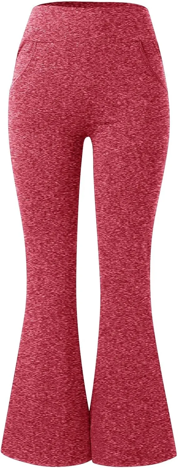 Women's Flare Yoga Pants with Pockets Long Waist Bottom High Palazzo Yoga Pants Tummy Control Workout Running