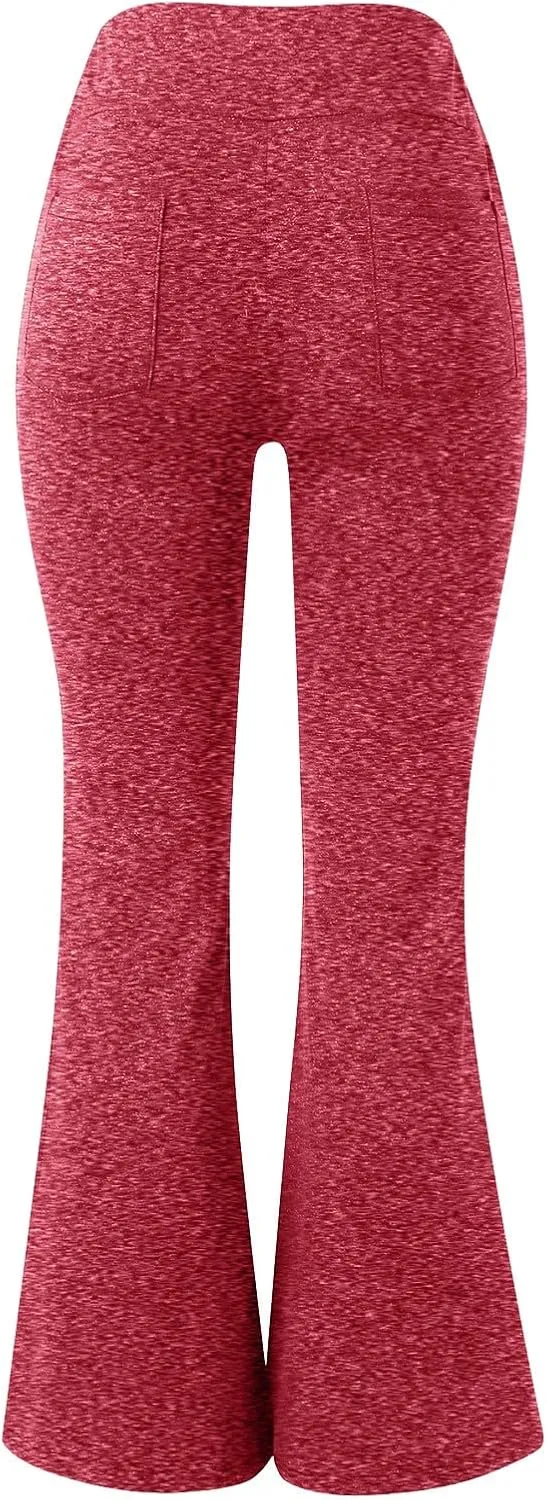 Women's Flare Yoga Pants with Pockets Long Waist Bottom High Palazzo Yoga Pants Tummy Control Workout Running