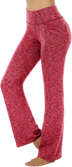 Women's Flare Yoga Pants with Pockets Long Waist Bottom High Palazzo Yoga Pants Tummy Control Workout Running