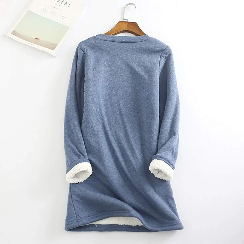 Womens Fleece Crewneck Sweatshirts Thermal Fleece Tops Round Neck Long Sleeve Pullover