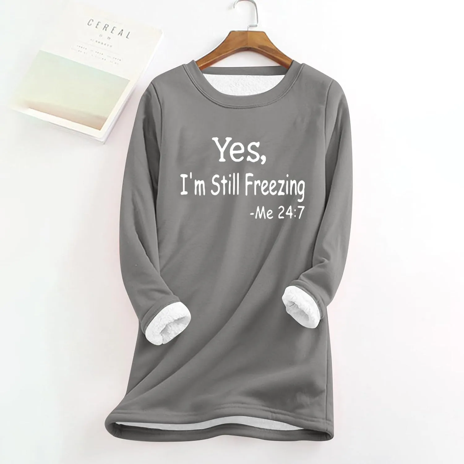 Womens Fleece Crewneck Sweatshirts Thermal Fleece Tops Round Neck Long Sleeve Pullover