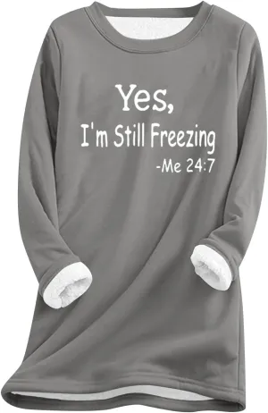 Womens Fleece Crewneck Sweatshirts Thermal Fleece Tops Round Neck Long Sleeve Pullover