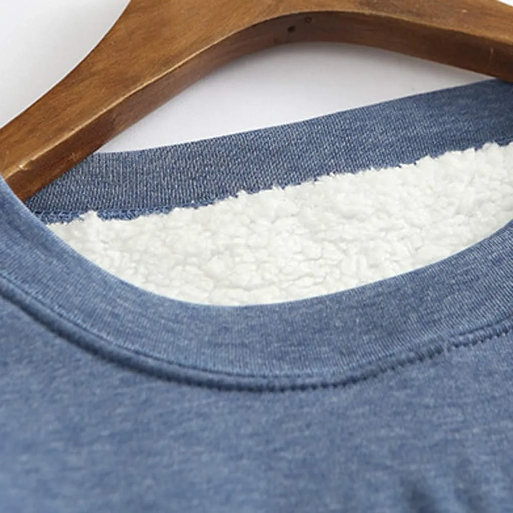 Womens Fleece Crewneck Sweatshirts Thermal Fleece Tops Round Neck Long Sleeve Pullover
