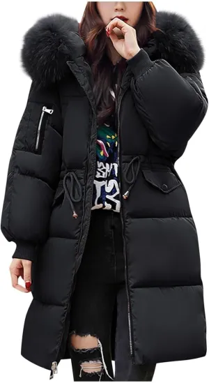 Women's Hooded Warm Winter Coat Long Sleeve Button Down Outerwear Casual Jackets Winter Long Thick Coats