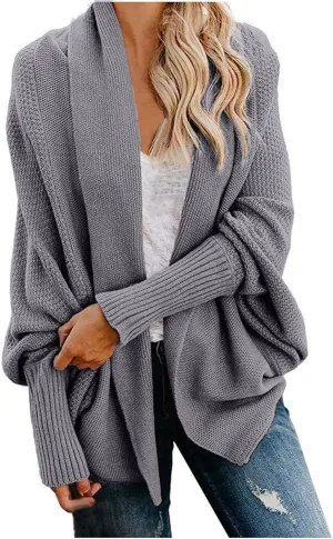 Women's Kimono Batwing Cable Open Front Knitted Cardigan Slouchy Oversized Wrap Sweater Outwear Coats Solid Color
