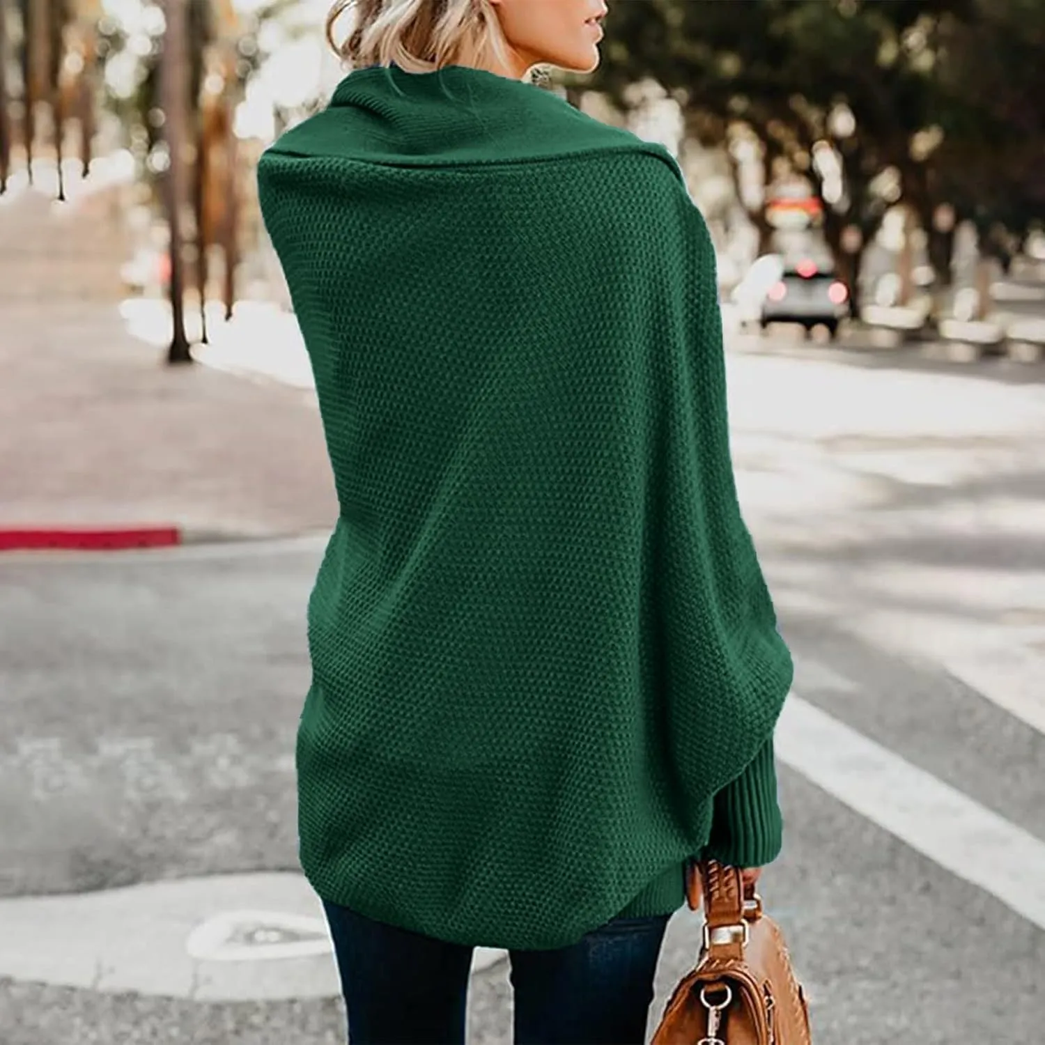 Women's Kimono Batwing Cable Open Front Knitted Cardigan Slouchy Oversized Wrap Sweater Outwear Coats Solid Color