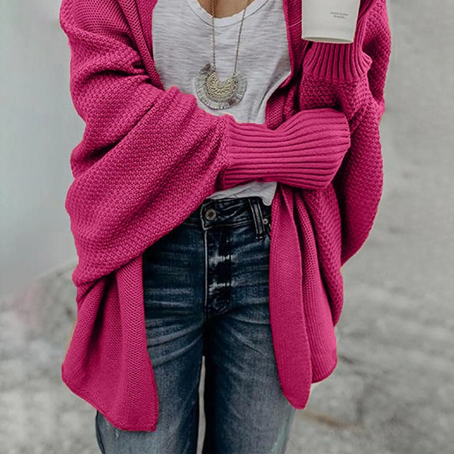 Women's Kimono Batwing Cable Open Front Knitted Cardigan Slouchy Oversized Wrap Sweater Outwear Coats Solid Color