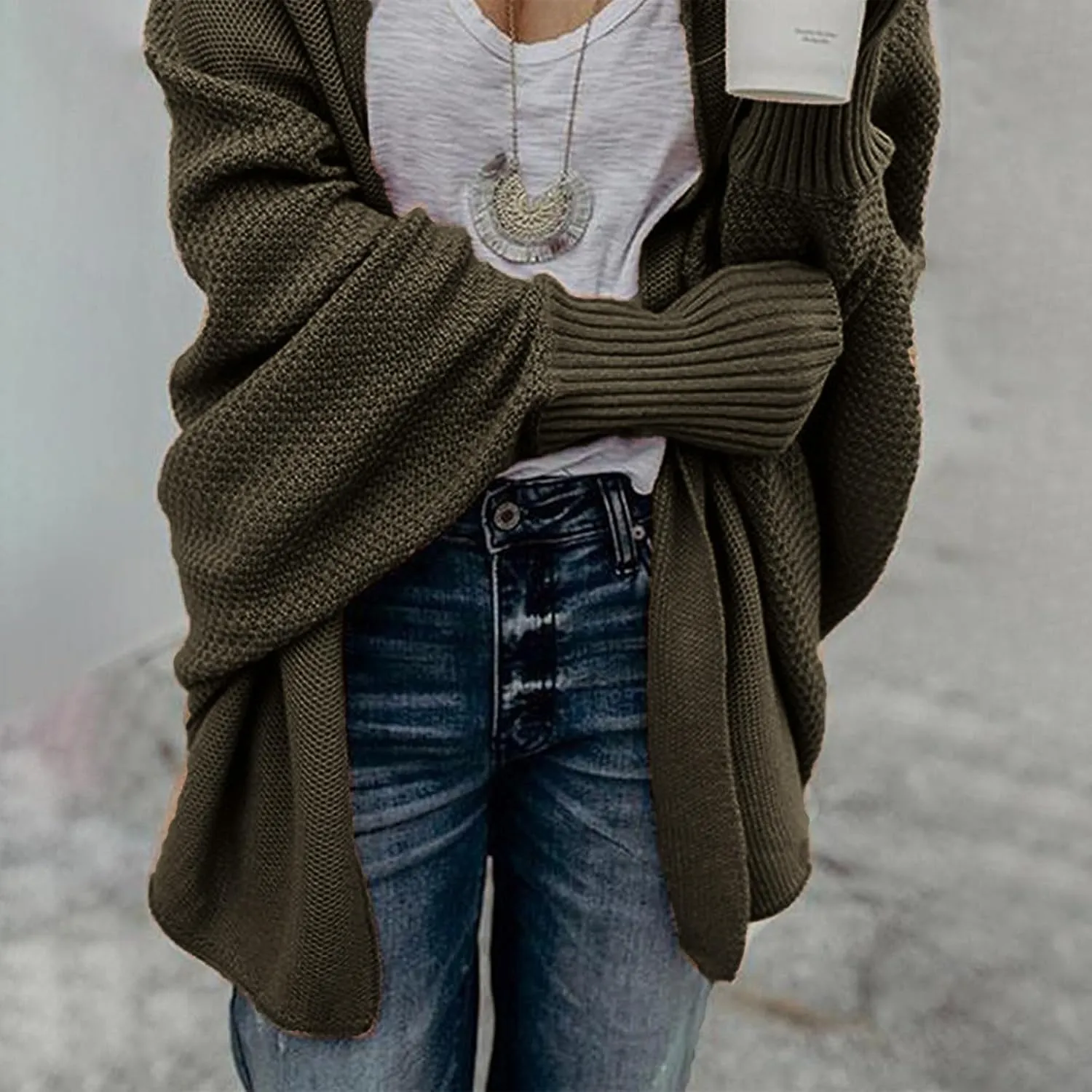 Women's Kimono Batwing Cable Open Front Knitted Cardigan Slouchy Oversized Wrap Sweater Outwear Coats Solid Color