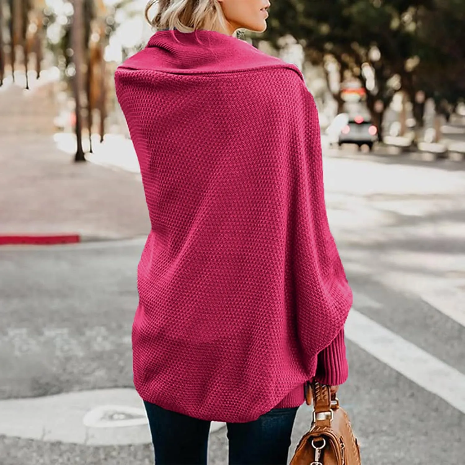 Women's Kimono Batwing Cable Open Front Knitted Cardigan Slouchy Oversized Wrap Sweater Outwear Coats Solid Color