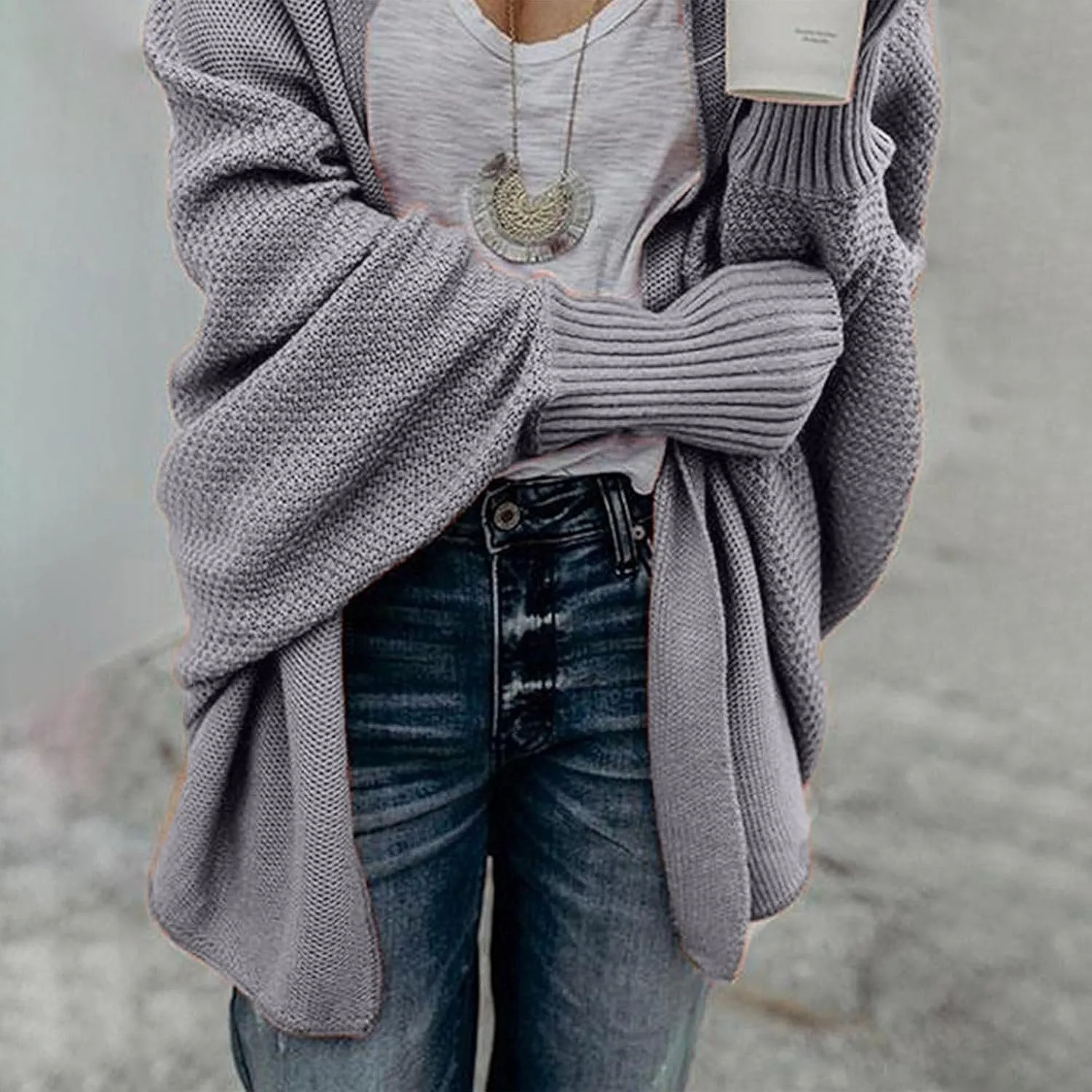 Women's Kimono Batwing Cable Open Front Knitted Cardigan Slouchy Oversized Wrap Sweater Outwear Coats Solid Color