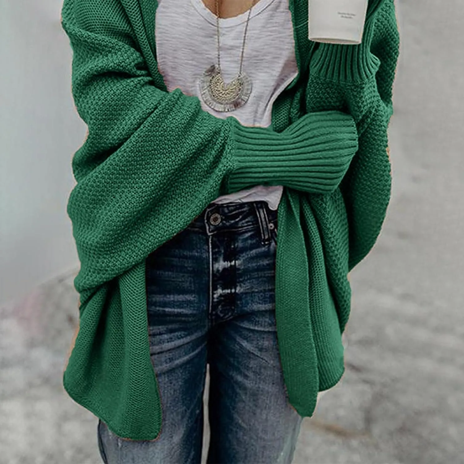 Women's Kimono Batwing Cable Open Front Knitted Cardigan Slouchy Oversized Wrap Sweater Outwear Coats Solid Color