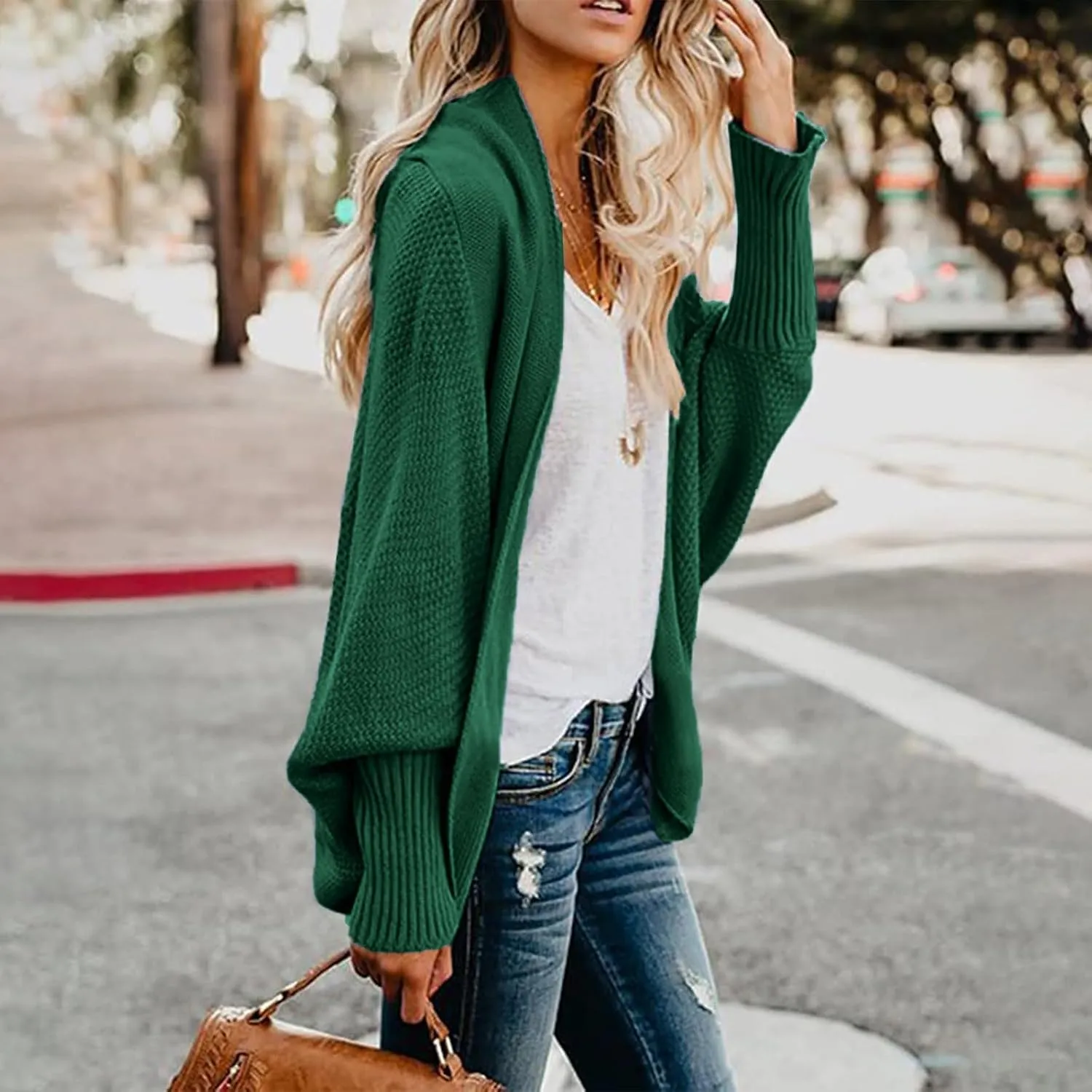 Women's Kimono Batwing Cable Open Front Knitted Cardigan Slouchy Oversized Wrap Sweater Outwear Coats Solid Color