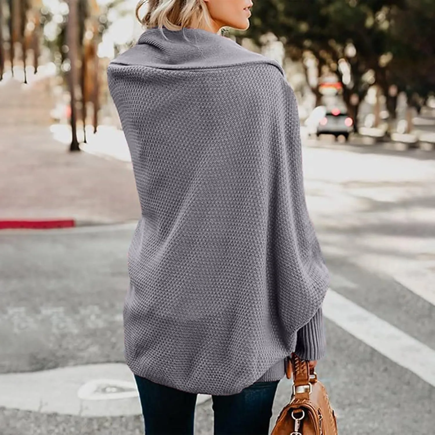 Women's Kimono Batwing Cable Open Front Knitted Cardigan Slouchy Oversized Wrap Sweater Outwear Coats Solid Color