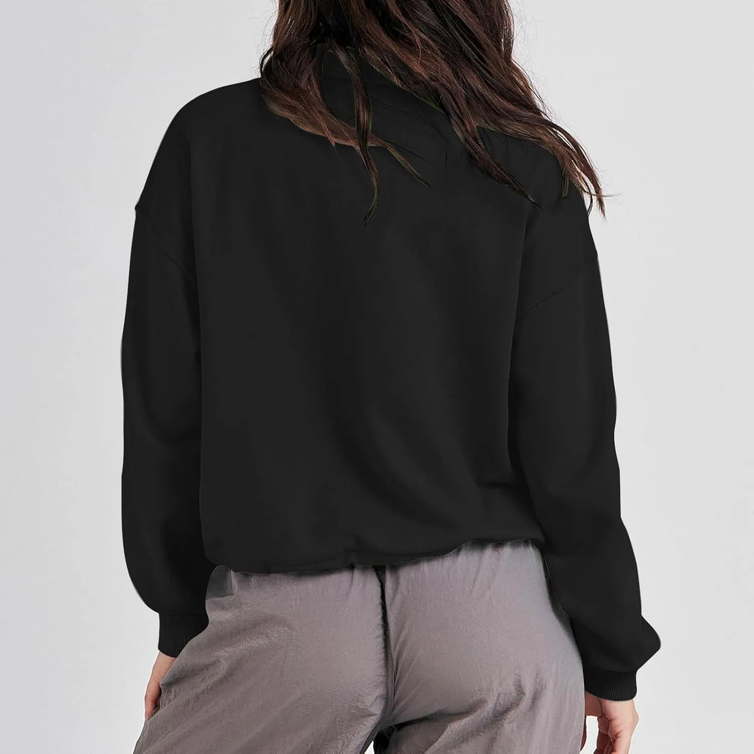 Women's Lapel Long Sleeve Sweatshirts Cropped Pullover Fleece Quarter Zipper Pullover Tops Fall Winter Outfits Clothes