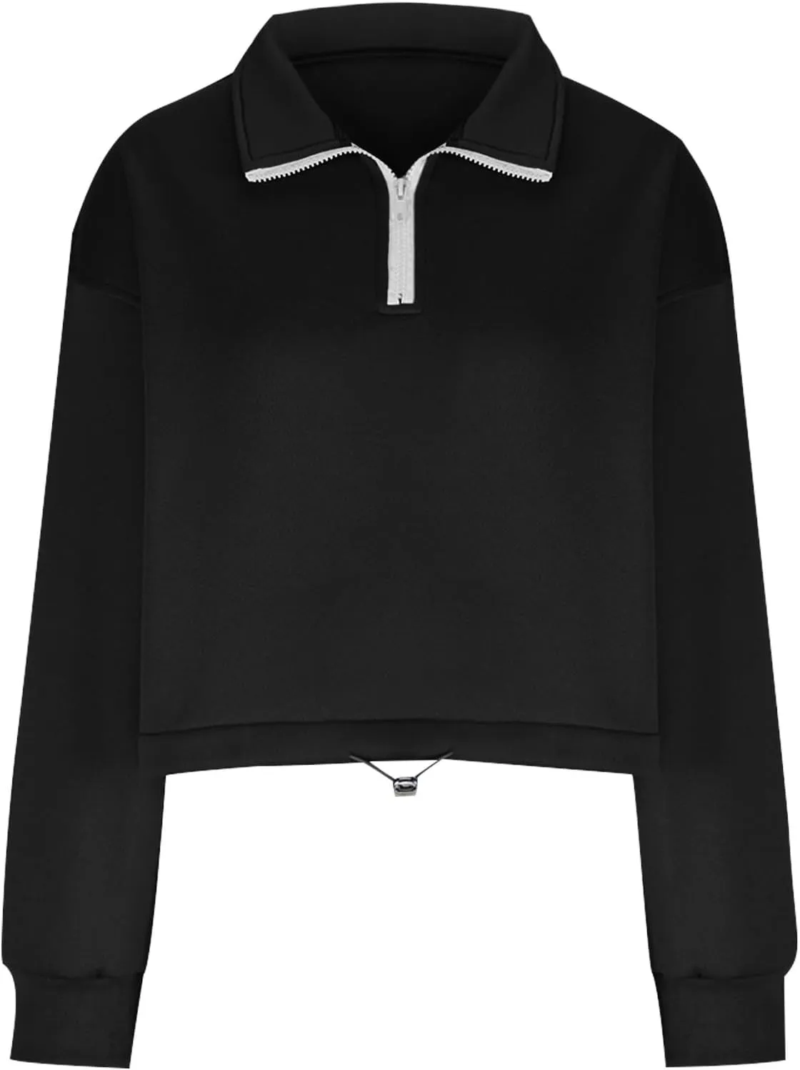 Women's Lapel Long Sleeve Sweatshirts Cropped Pullover Fleece Quarter Zipper Pullover Tops Fall Winter Outfits Clothes