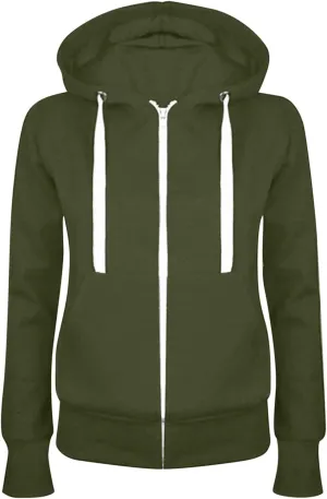 Womens Lightweight Hoodie Fall Casual Drawstring Zip Up Pockets Hooded Jackets Solid Color Basic Cotton Sweatshirts