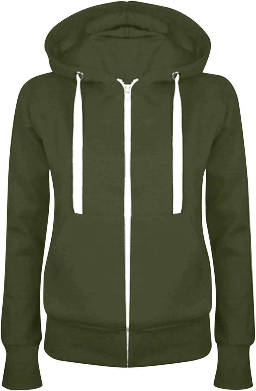 Womens Lightweight Hoodie Fall Casual Drawstring Zip Up Pockets Hooded Jackets Solid Color Basic Cotton Sweatshirts