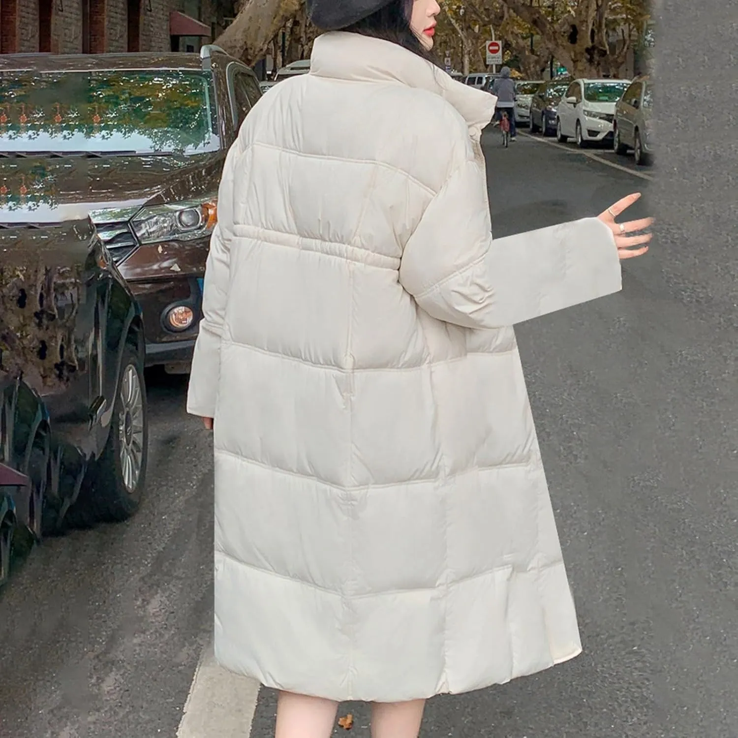 Womens Lightweight Quilted Jackets Long Puffer Down Jacket with Pockets Thickened Warm Quilted Winter Coat Outerwear