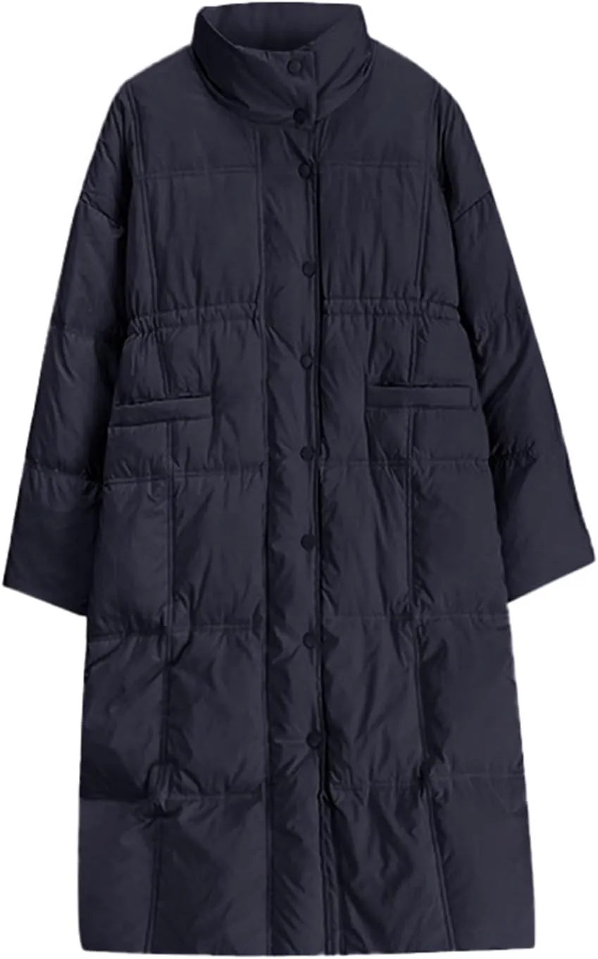 Womens Lightweight Quilted Jackets Long Puffer Down Jacket with Pockets Thickened Warm Quilted Winter Coat Outerwear