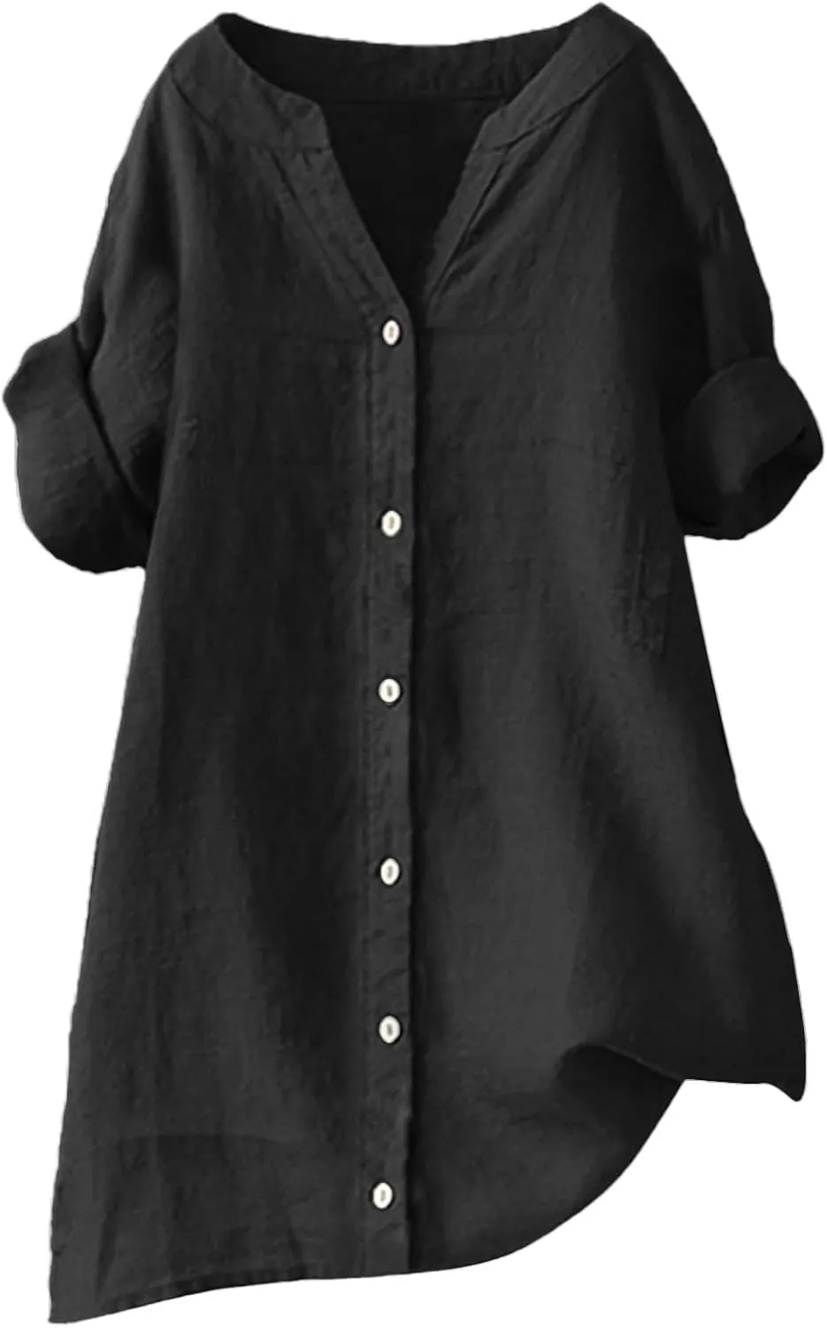 Womens Linen Button Down Shirts Summer 2025 Roll up Sleeve Oversized Boyfriend Solid Tops Casual Dressy Blouses