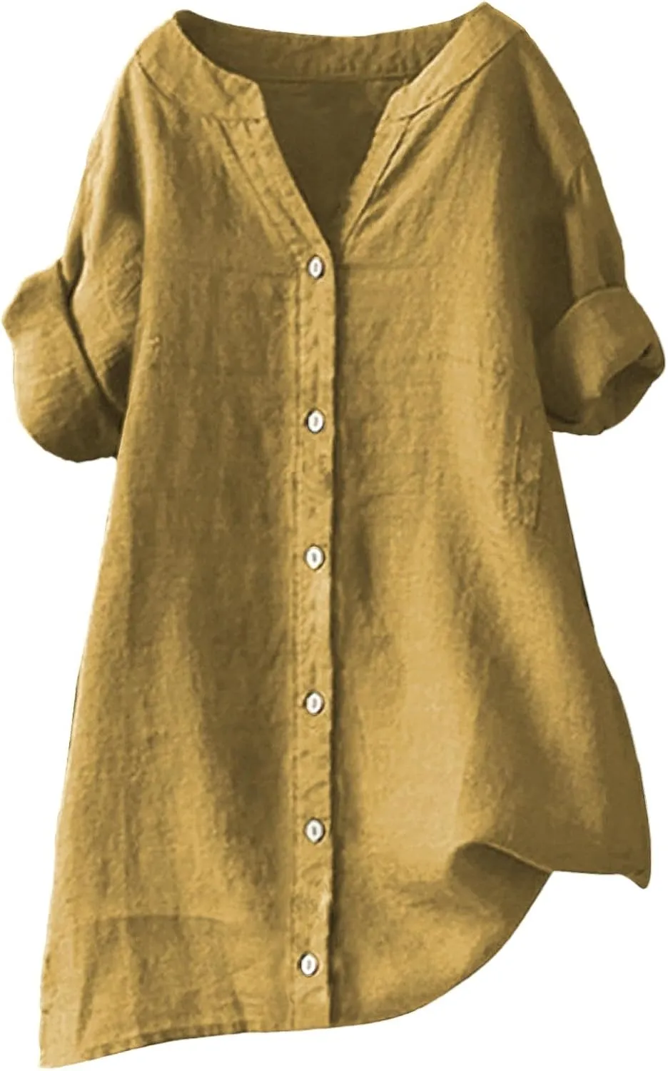 Womens Linen Button Down Shirts Summer 2025 Roll up Sleeve Oversized Boyfriend Solid Tops Casual Dressy Blouses