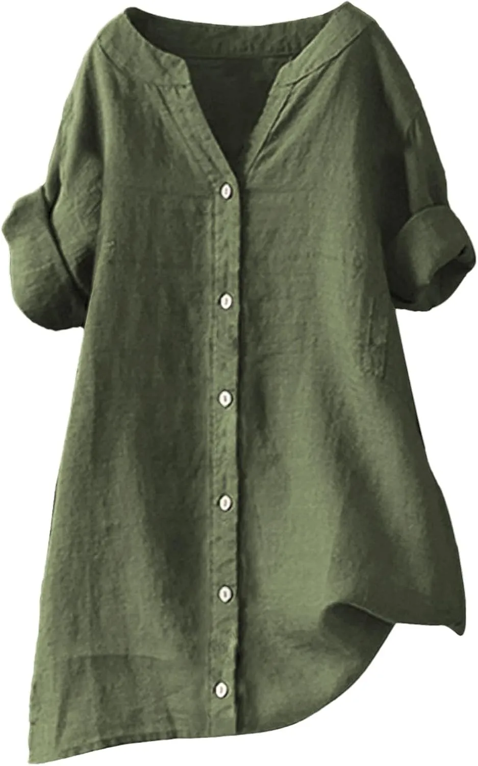 Womens Linen Button Down Shirts Summer 2025 Roll up Sleeve Oversized Boyfriend Solid Tops Casual Dressy Blouses