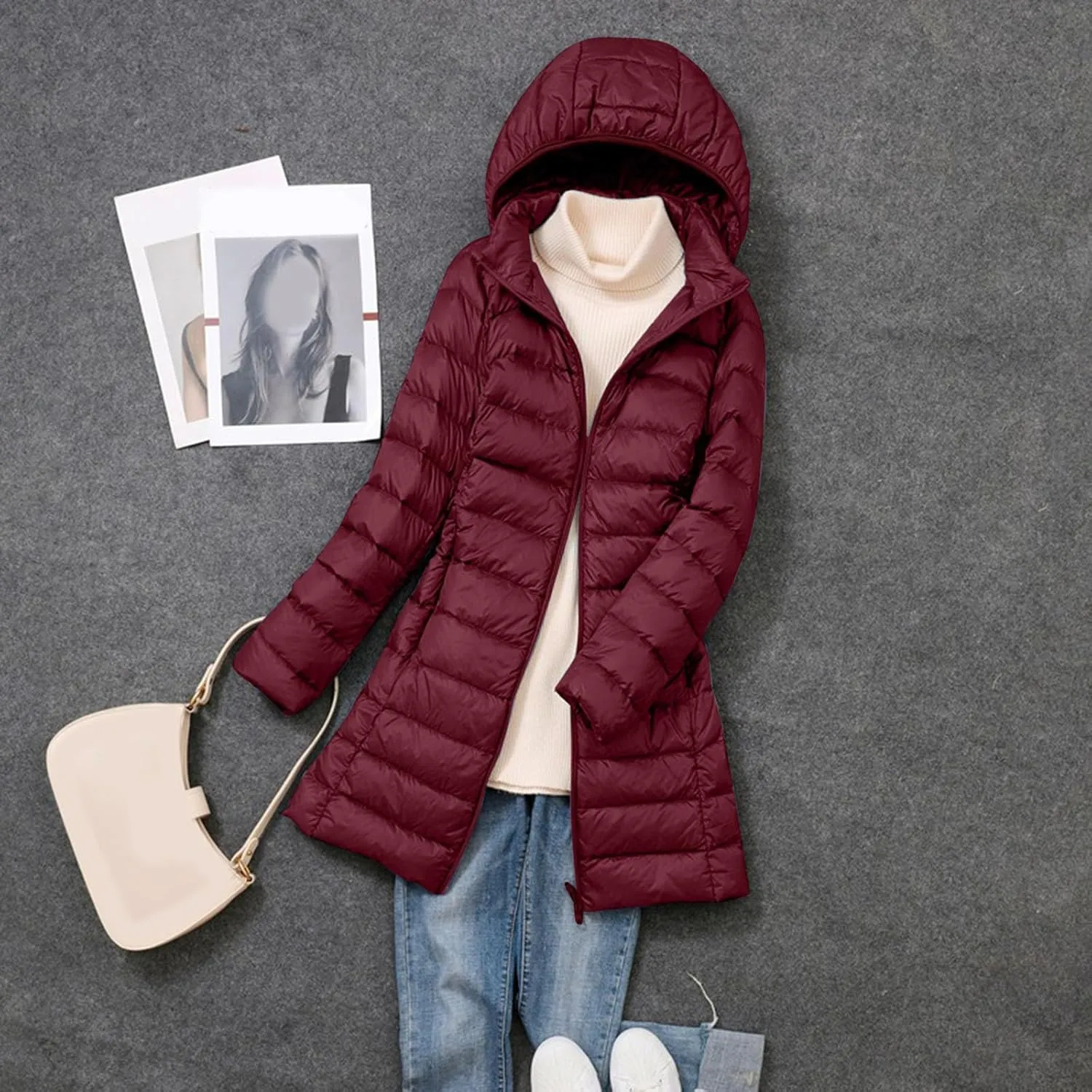 Women's Long Down Coats Packable Puffer Jacket Hooded Winter Ultra Light Quilted Winter Coats with Pockets Outerwear